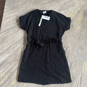 Frank and Oak black mini shirt dress tie waist minimalist button front small new